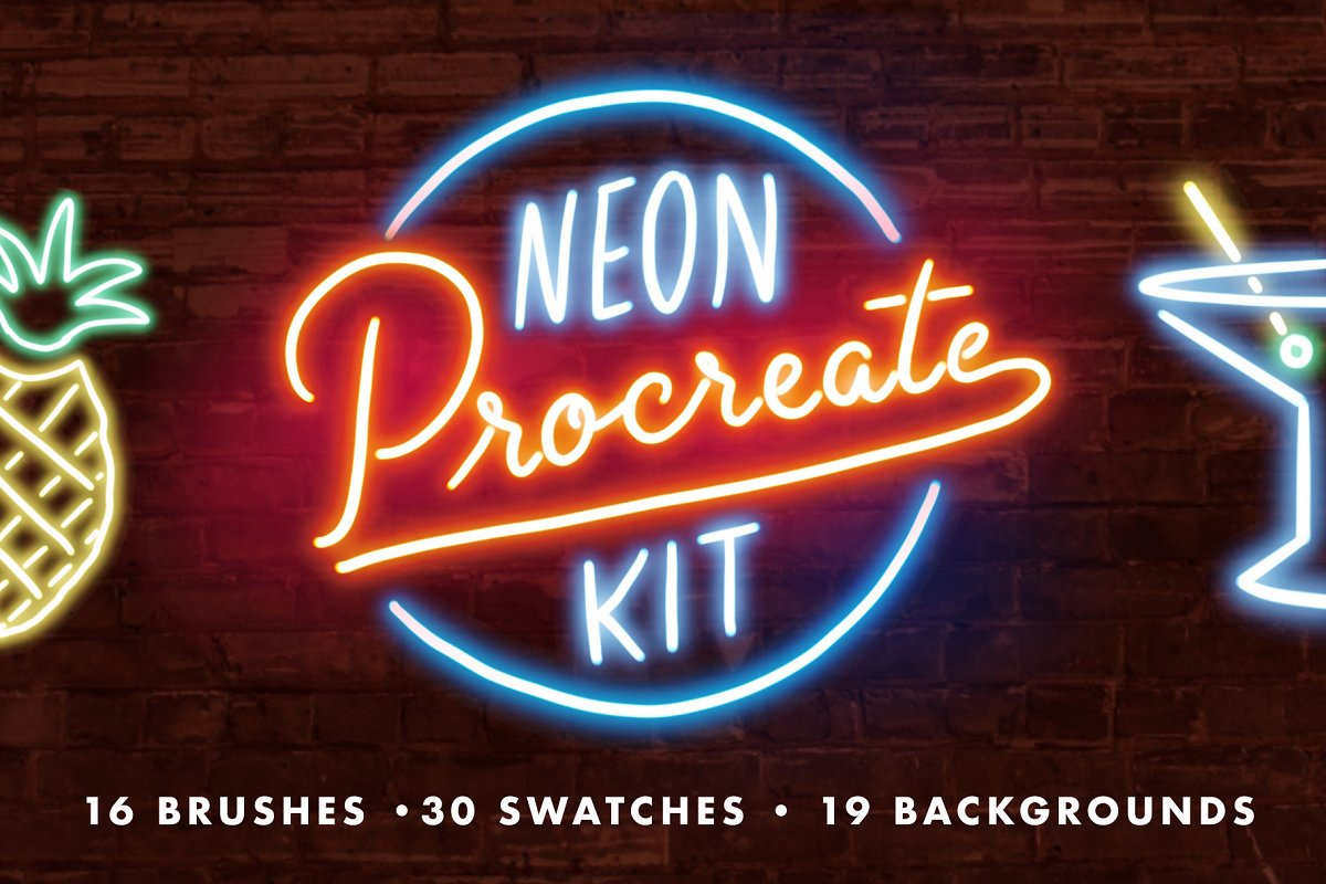 Cover image of Neon Procreate Brush Kit.