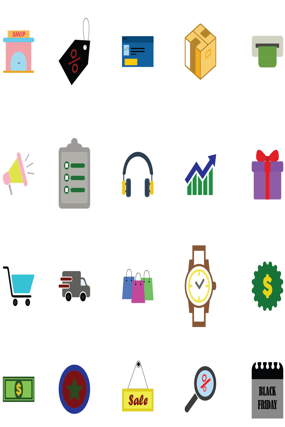 Black Friday Flat Icon Pack - pinterest image preview.