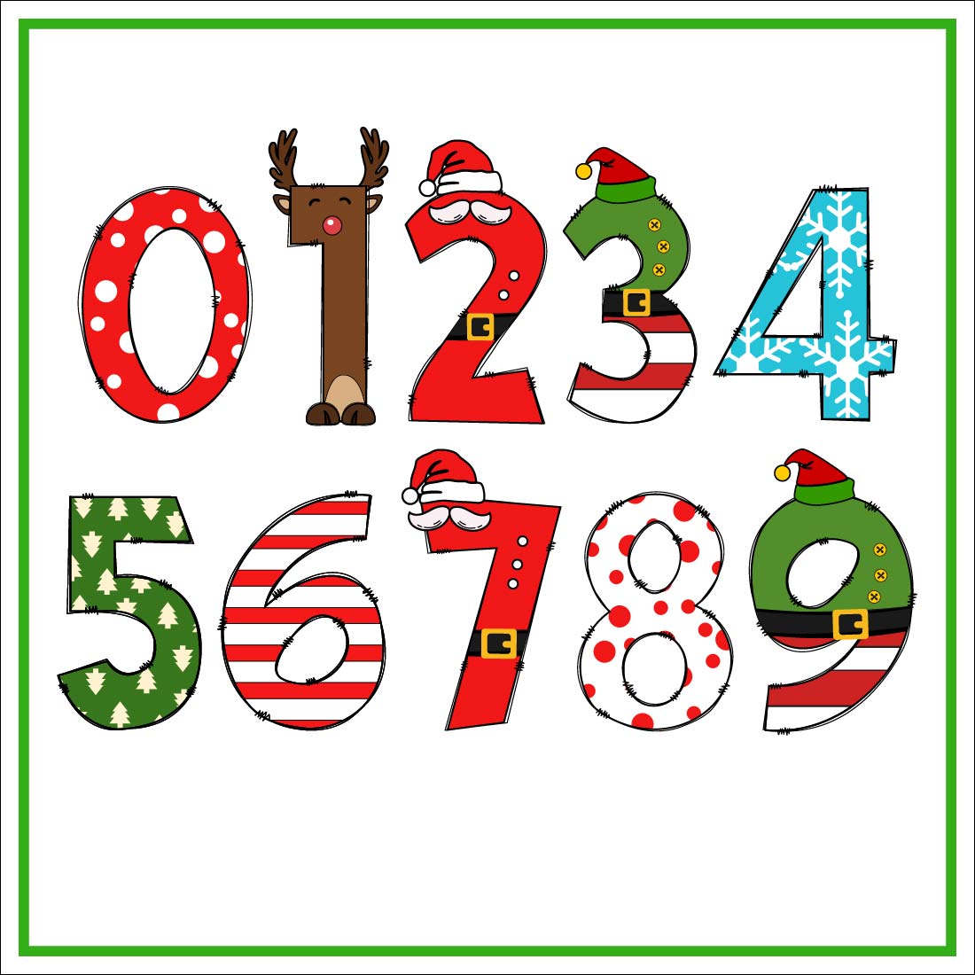 Merry Christmas Color Numbers Font Design preview image.