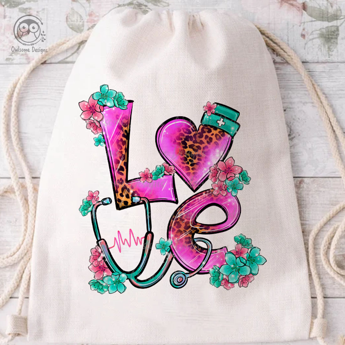 Image of a bag with a charming inscription Love with nurse accessories.