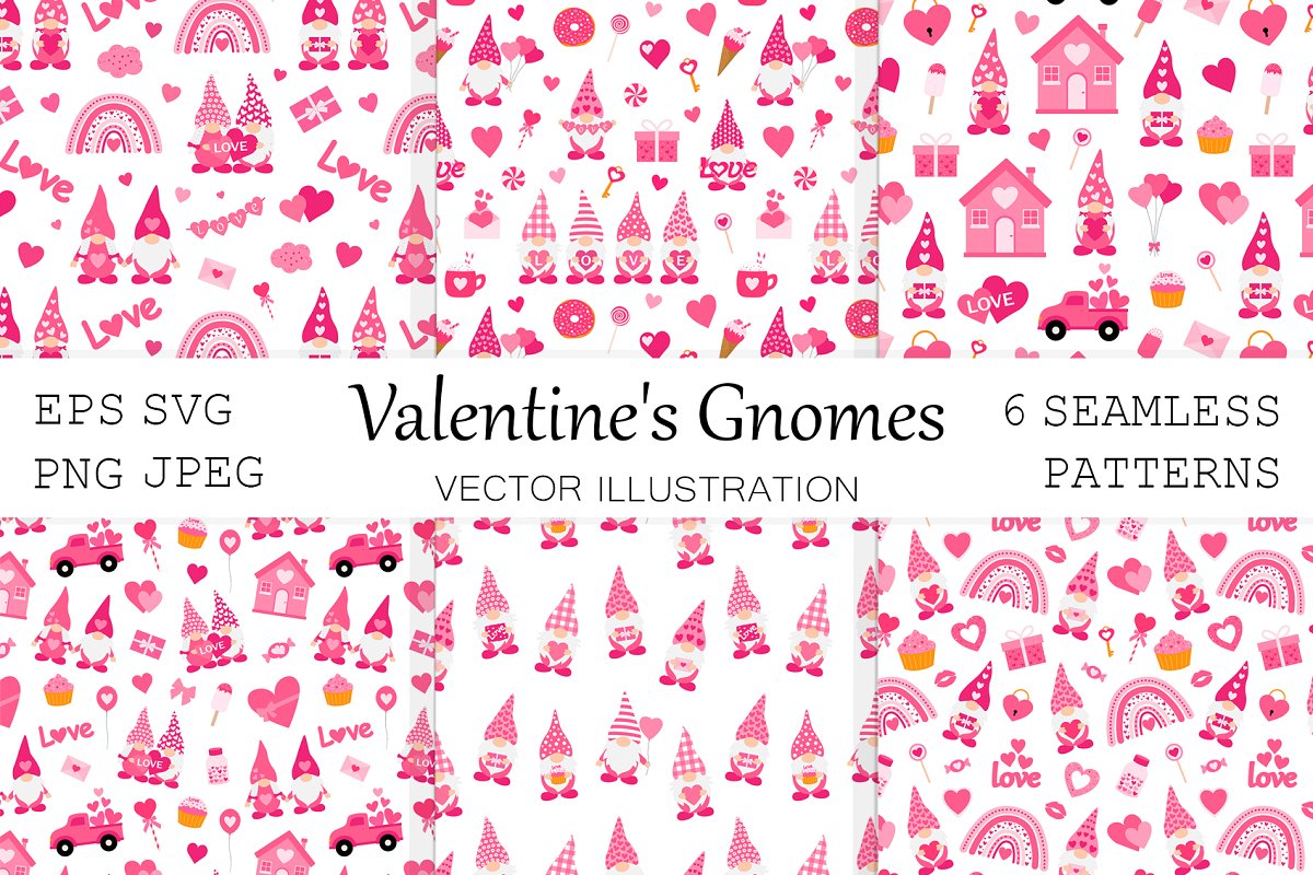 Cover image of Valentine's day Gnomes patterns.