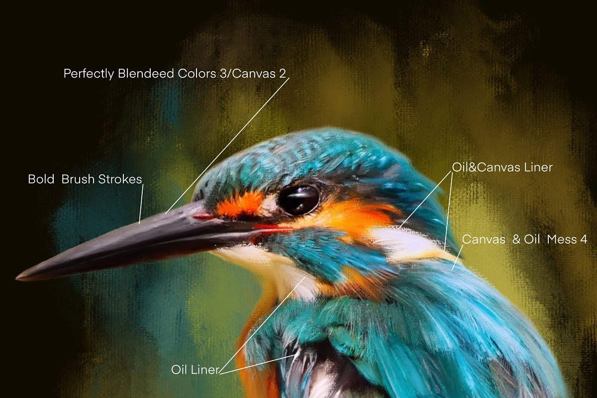 Colorful bird painted with oil brush set.