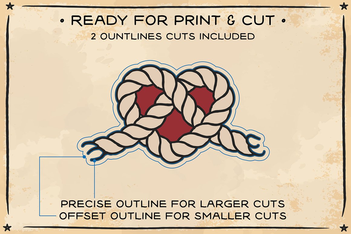 Rope heart ready to print and cut on vintage background.