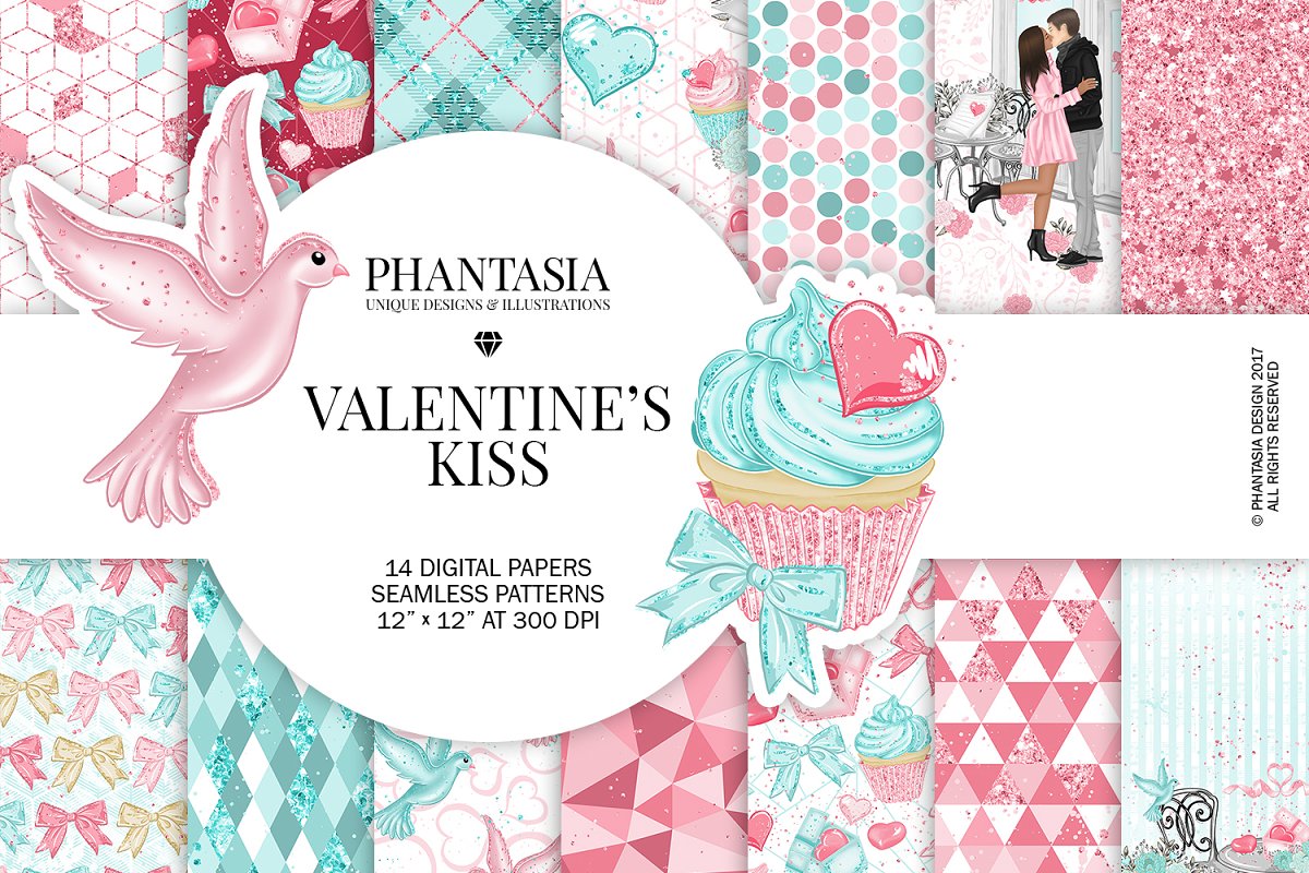 Cover image of Valentines Day Digital Paper Pack.