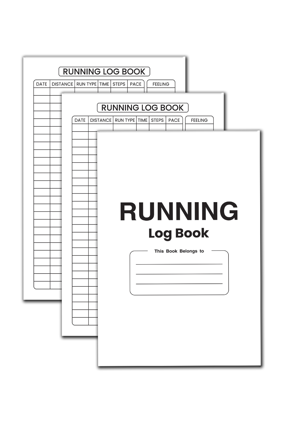 Image with blank colorful cover and pages of running log book.
