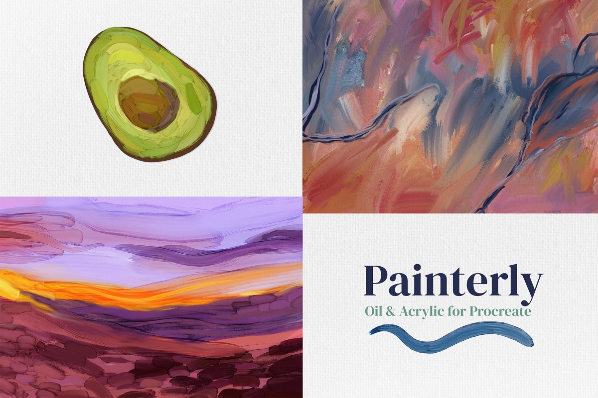 Painterly art samples allow you to create realistic oil and acrylic artwork.