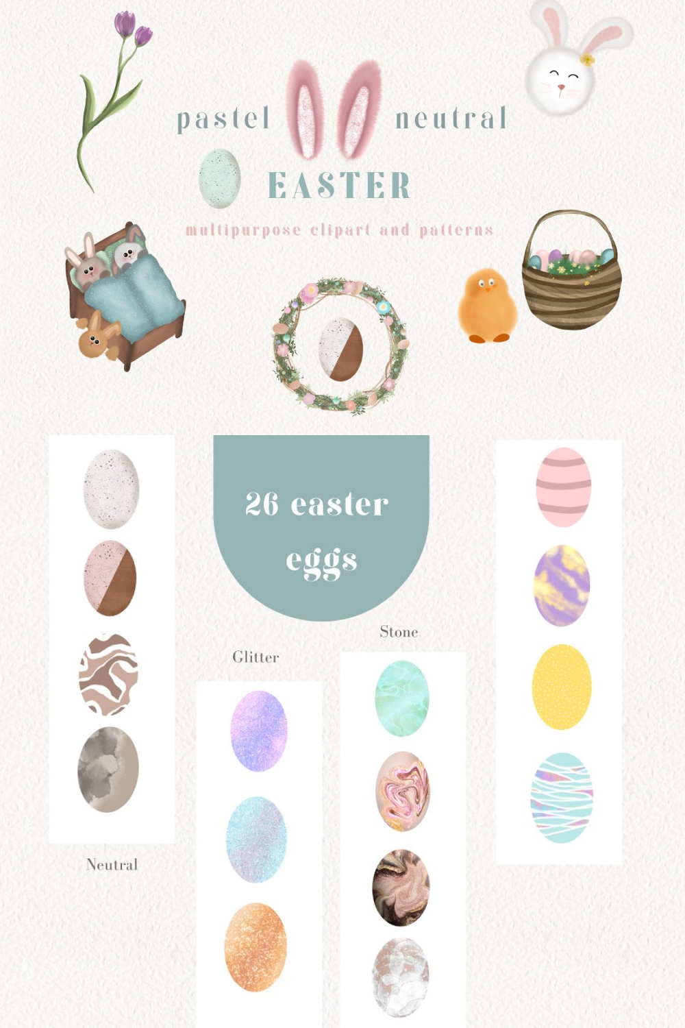 pastel neutral spring easter clipart 1000x1500 785