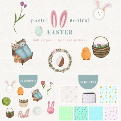 Pastel Neutral Spring Easter Clipart.