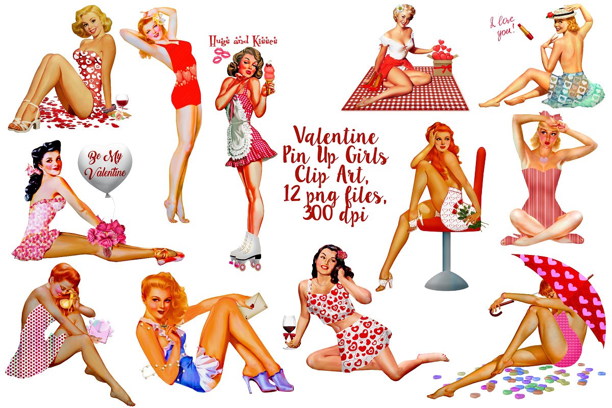 Cover image of Valentine Pin-Up Girls Clip Art.