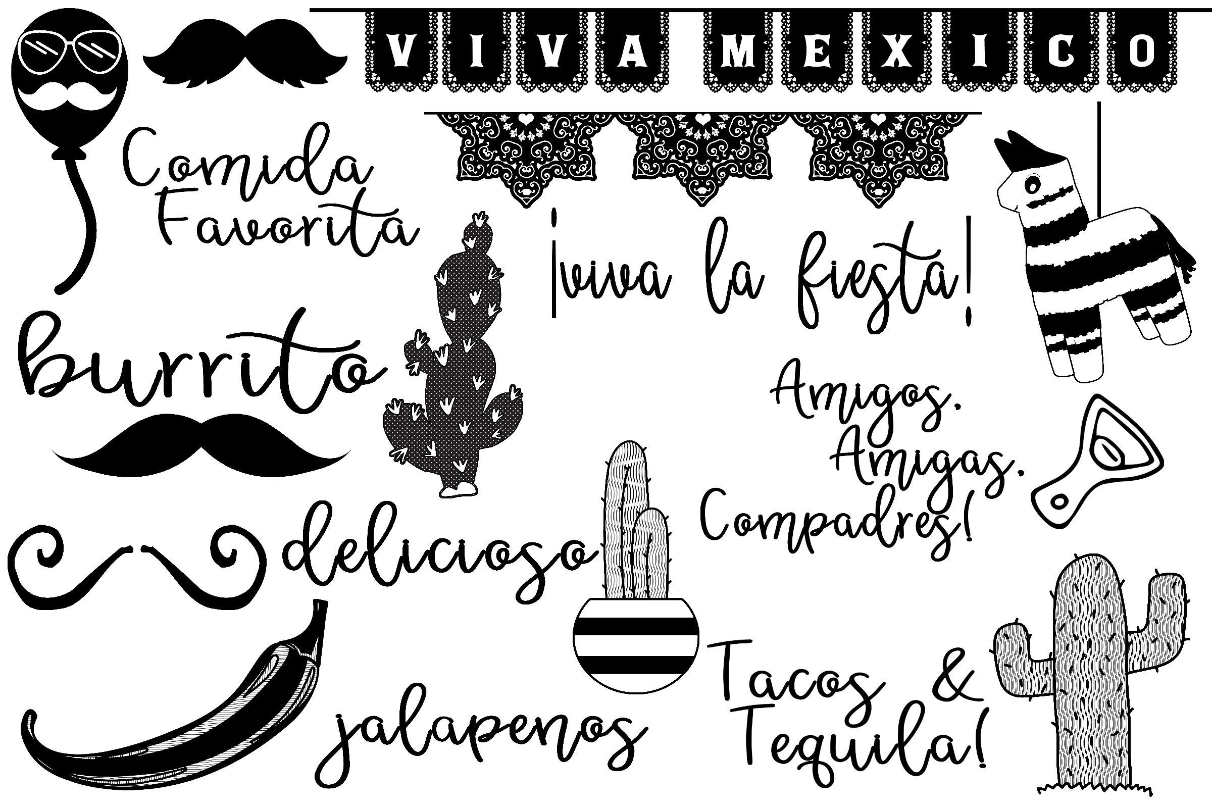 Lettering and BW elements in a Mexican style.