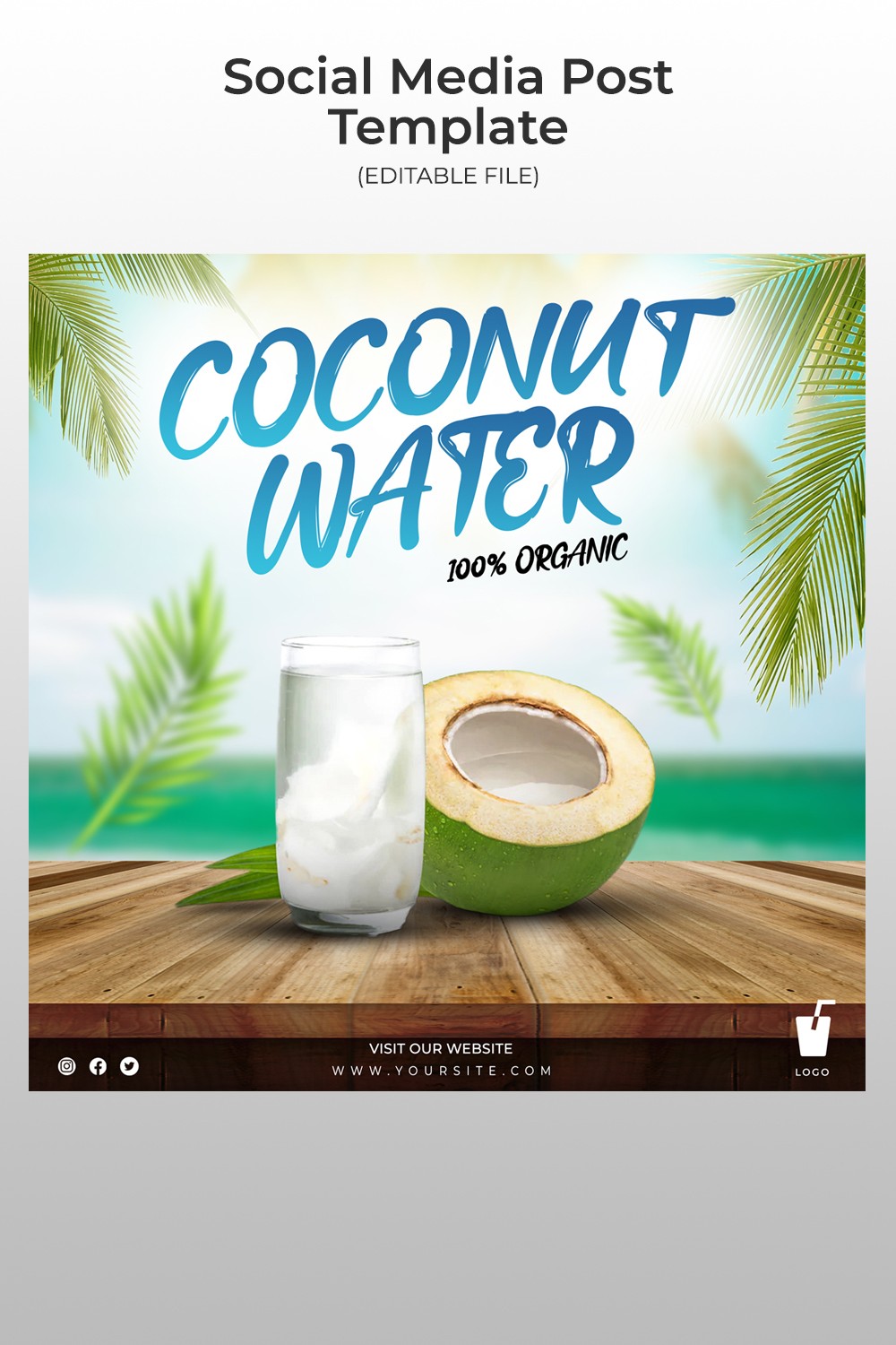 Coconut Water Social Media Post Template - pinterest image preview.