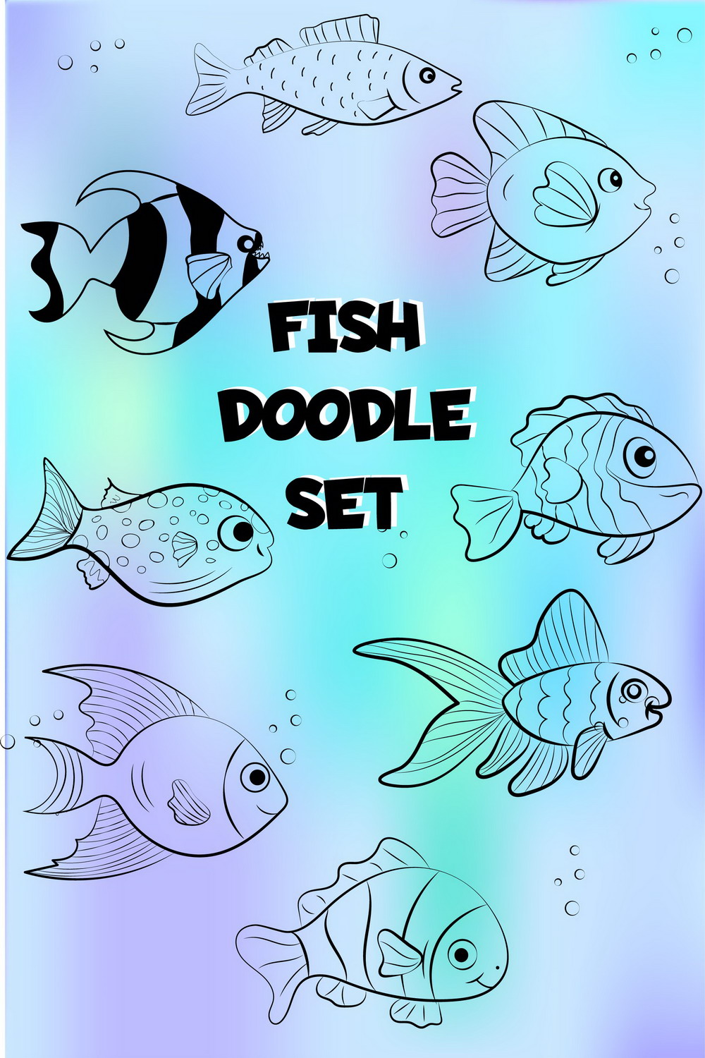 Nice Fish Doodle Set Illustrations pinterest image.