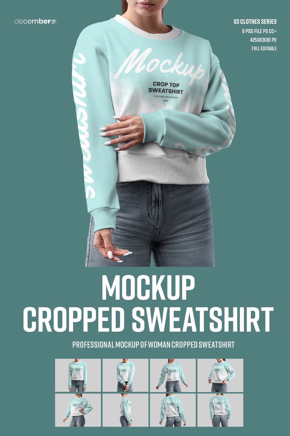 9 Mockups Woman Crop Top Sweatshirt Pinterest collage image.