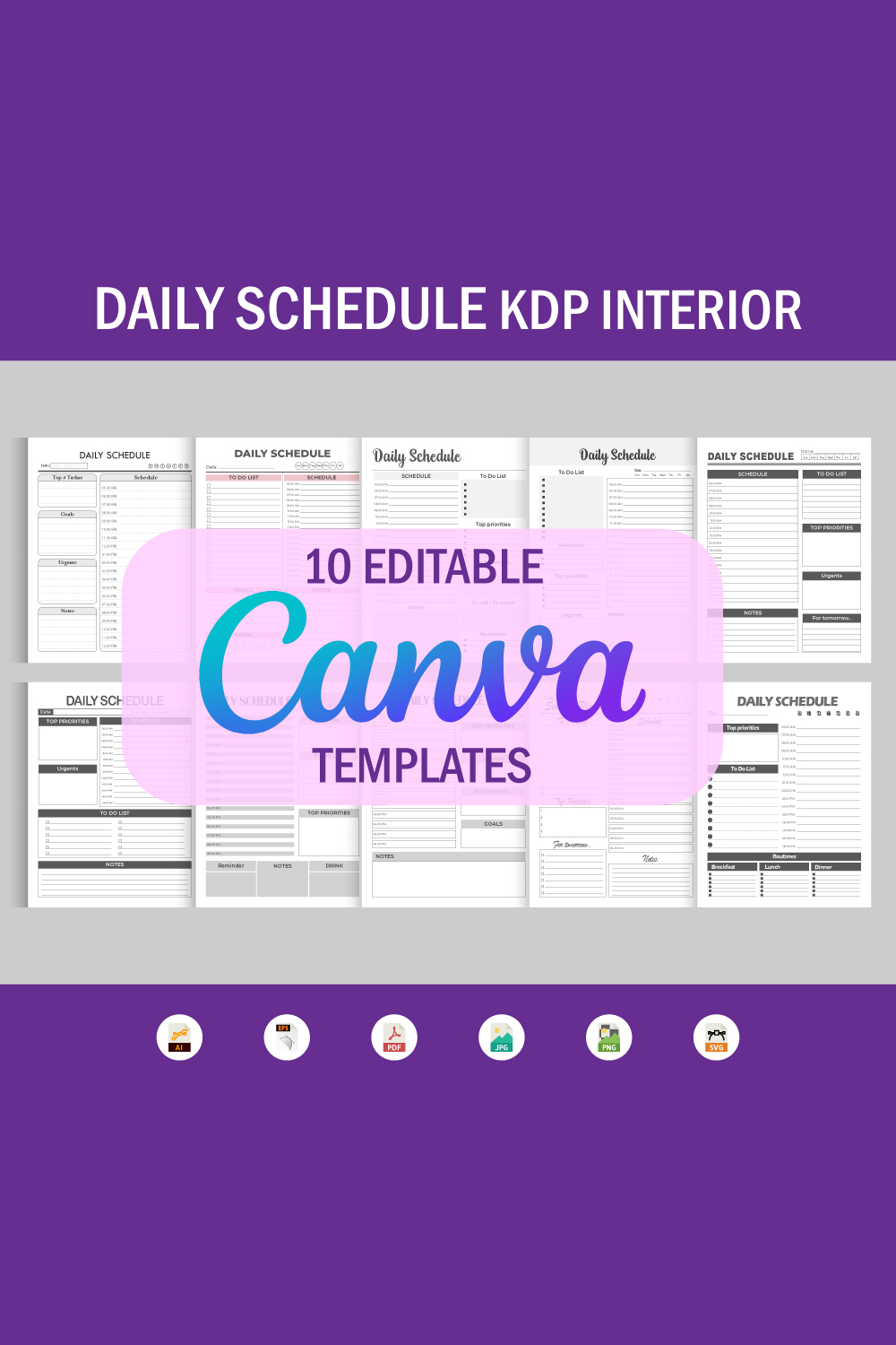 10 Editable Canva Templates Daily Schedule Planner - Pinterest image preview.