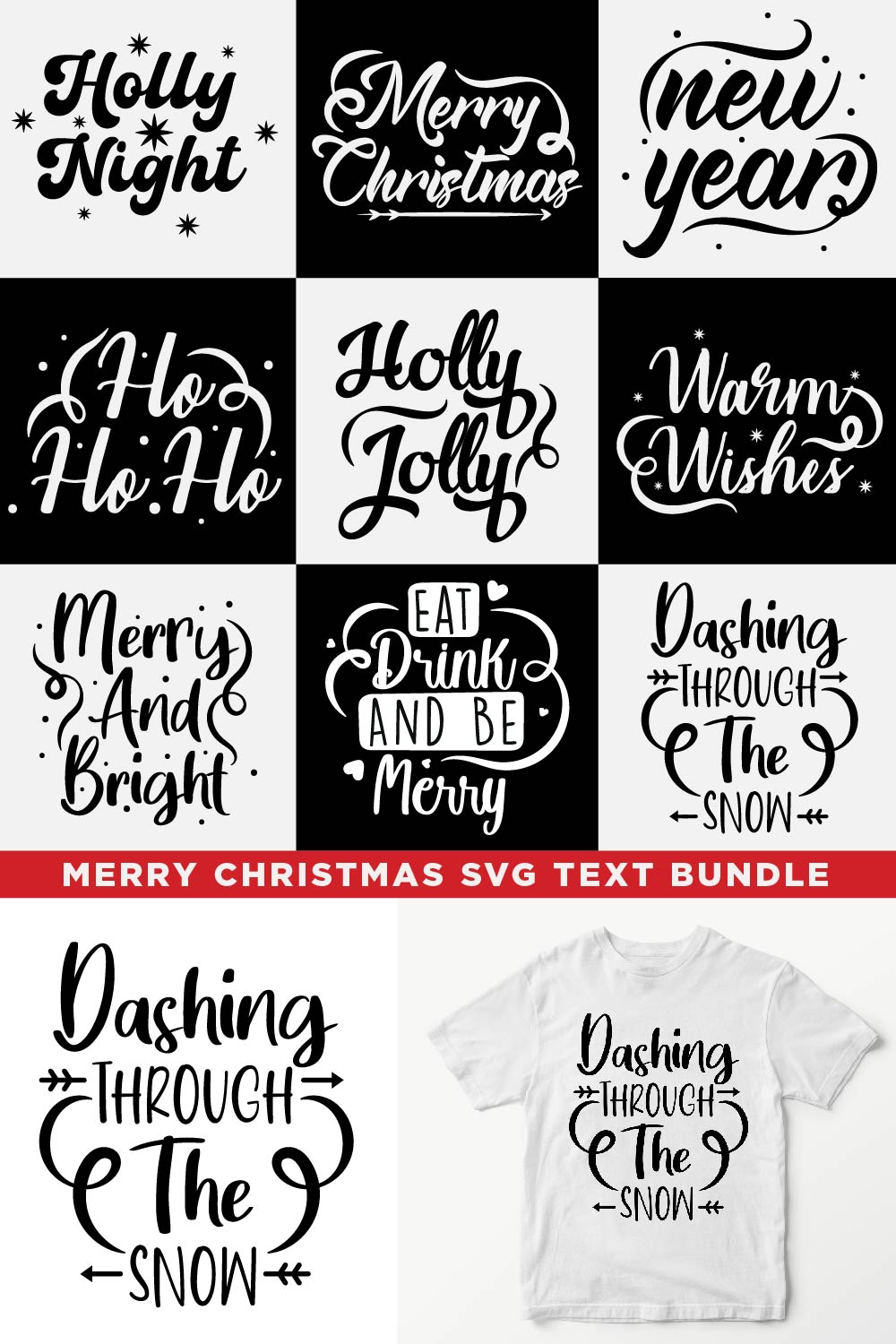 Merry Christmas SVG Text Bundle - pinterest image preview.