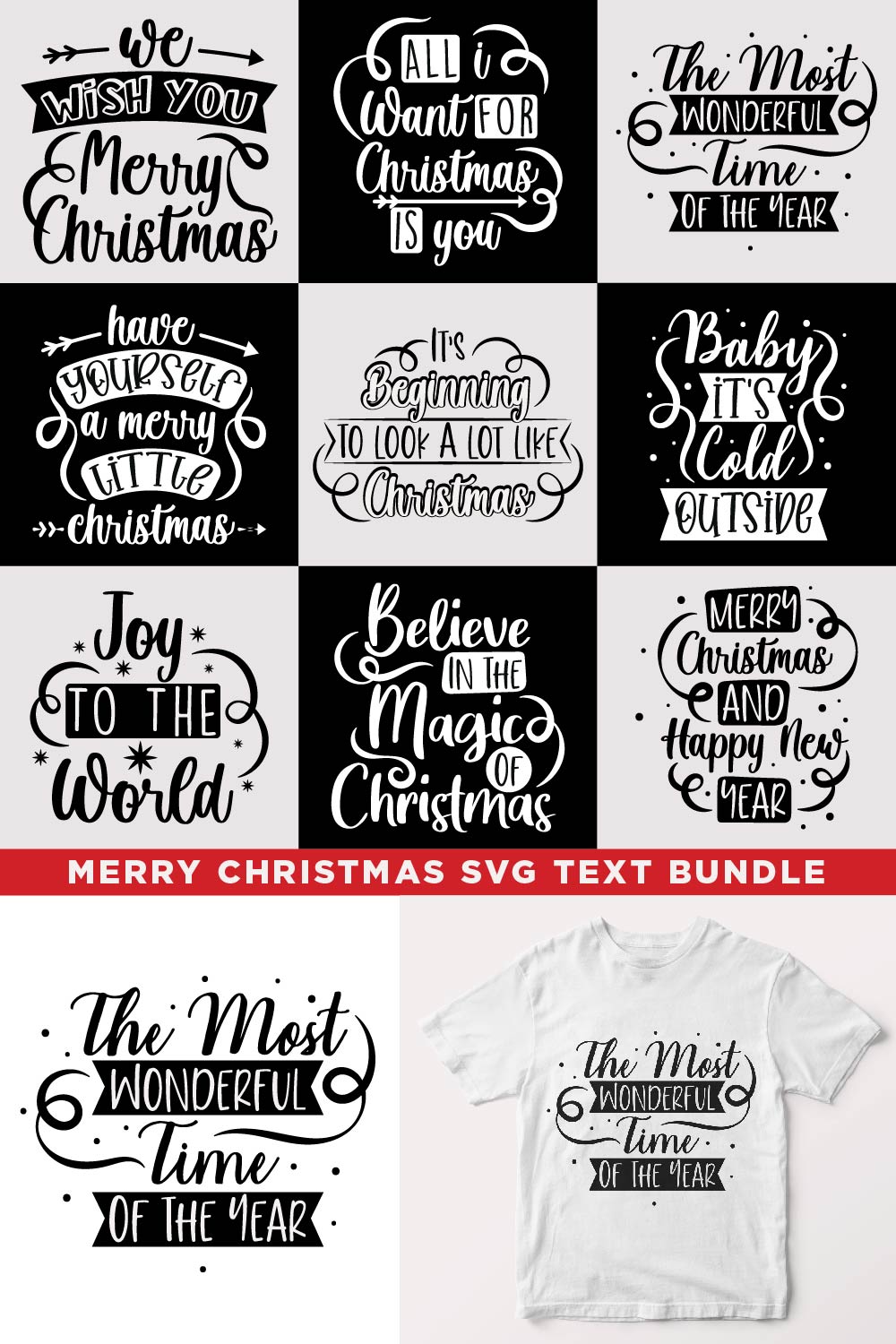 Merry Christmas SVG Text Bundle - pinterest image preview.