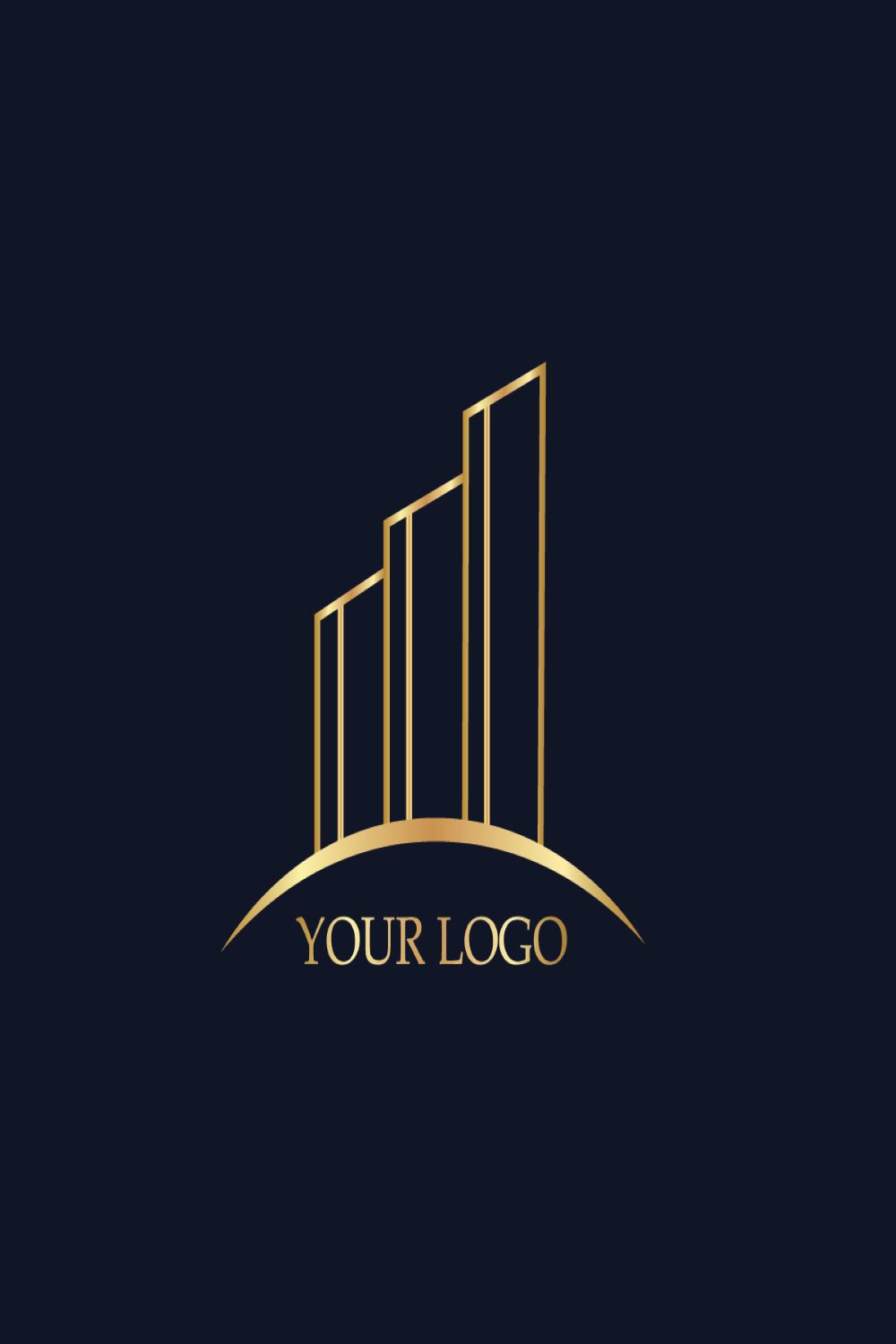 Charming gold color skyscraper logo on a black background.