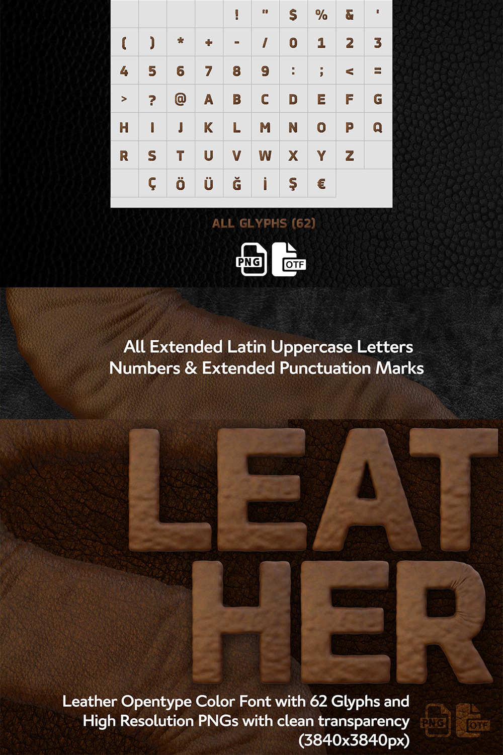 MS Leather Color Font and PNG pinterest image.