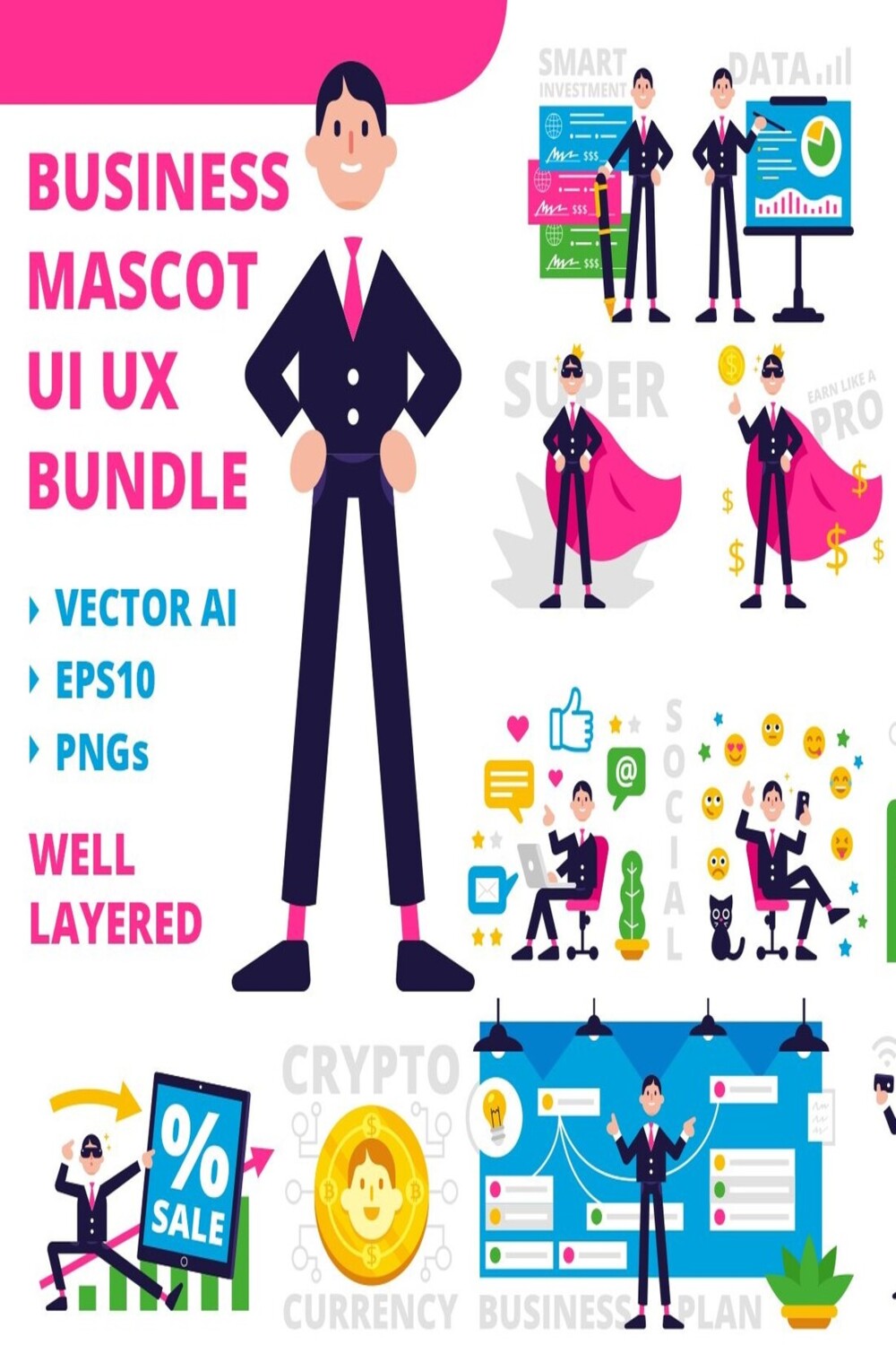 Business Mascot UI UX Bundle - pinterest image preview.