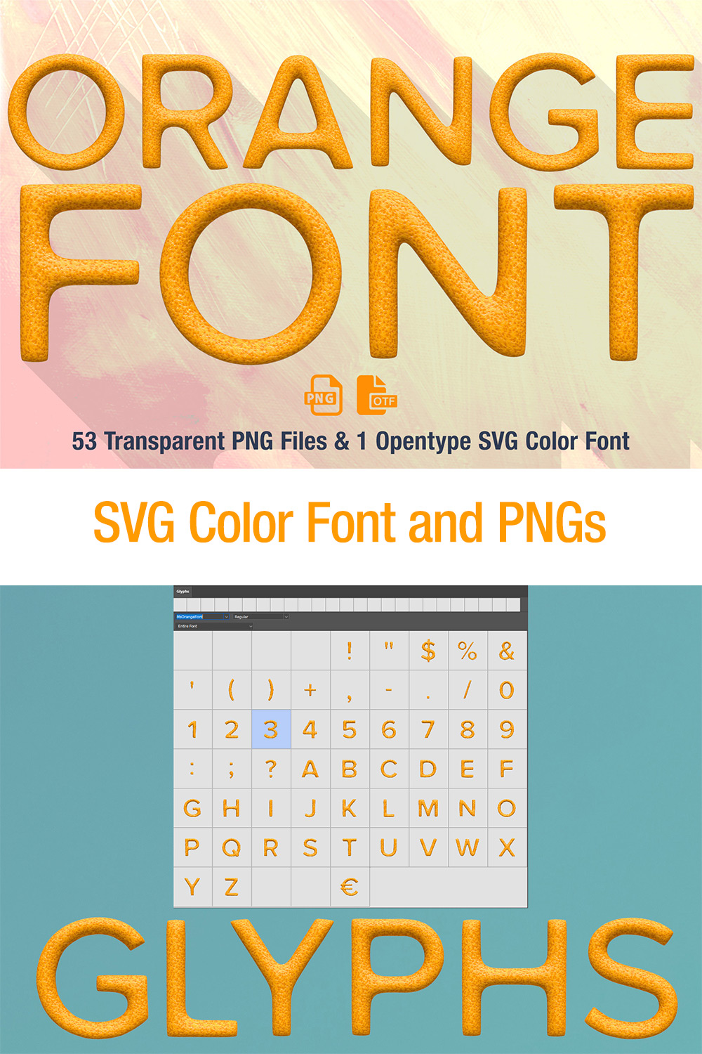 Ms Orange Opentype SVG Font and PNG Design pinterest image.