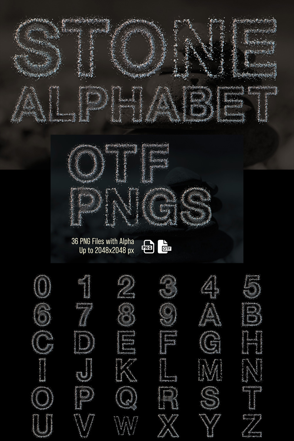 Stone Opentype SVG Color Font and PNG Design pinterest image.