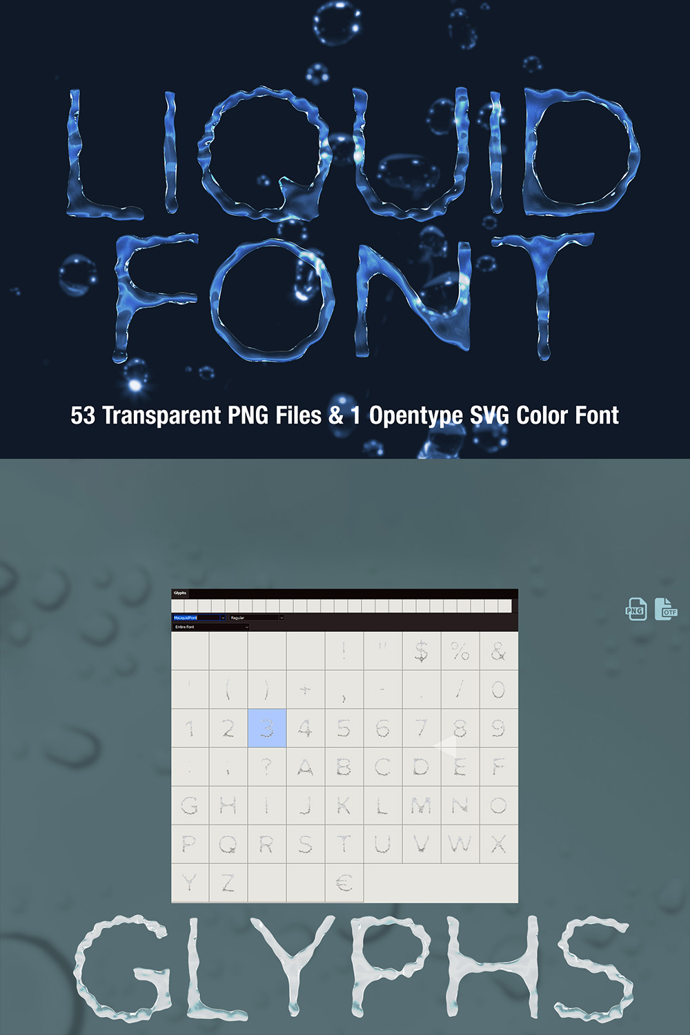 Ms Liquid Opentype SVG Font and PNG pinterest image.