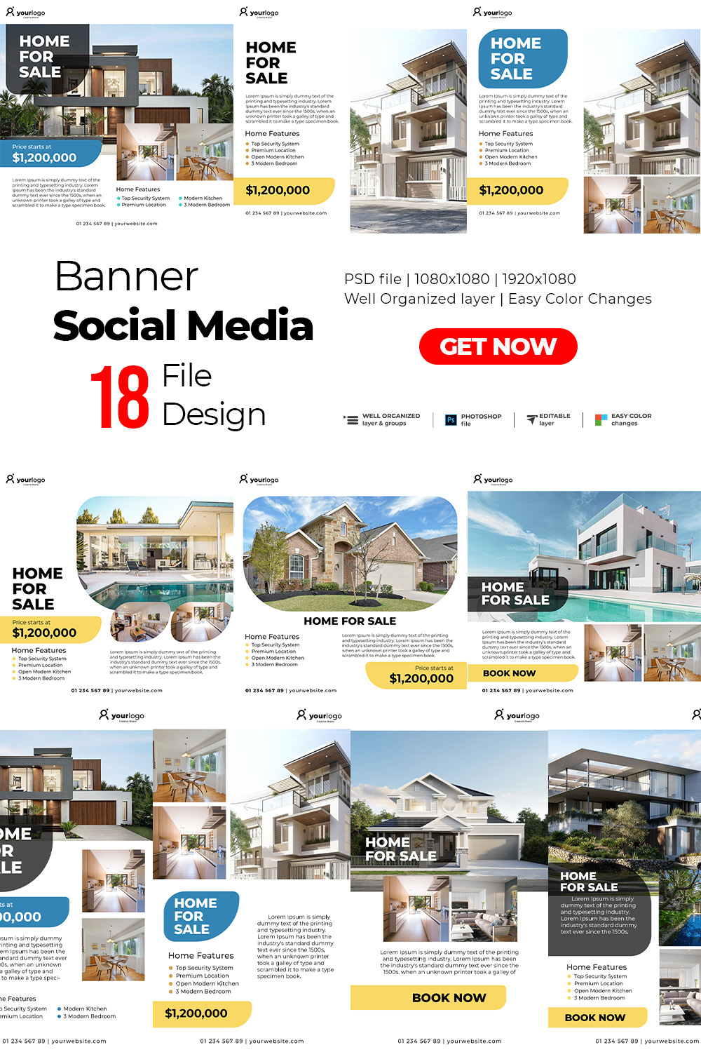 Banner Home For Sale Design Social Media pinterest image.