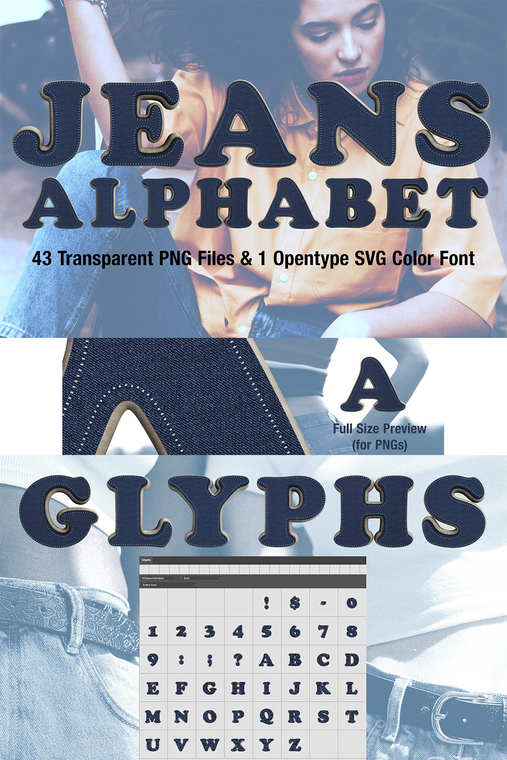 Ms Jeans Opentype SVG Font and PNGs - pinterest image preview.