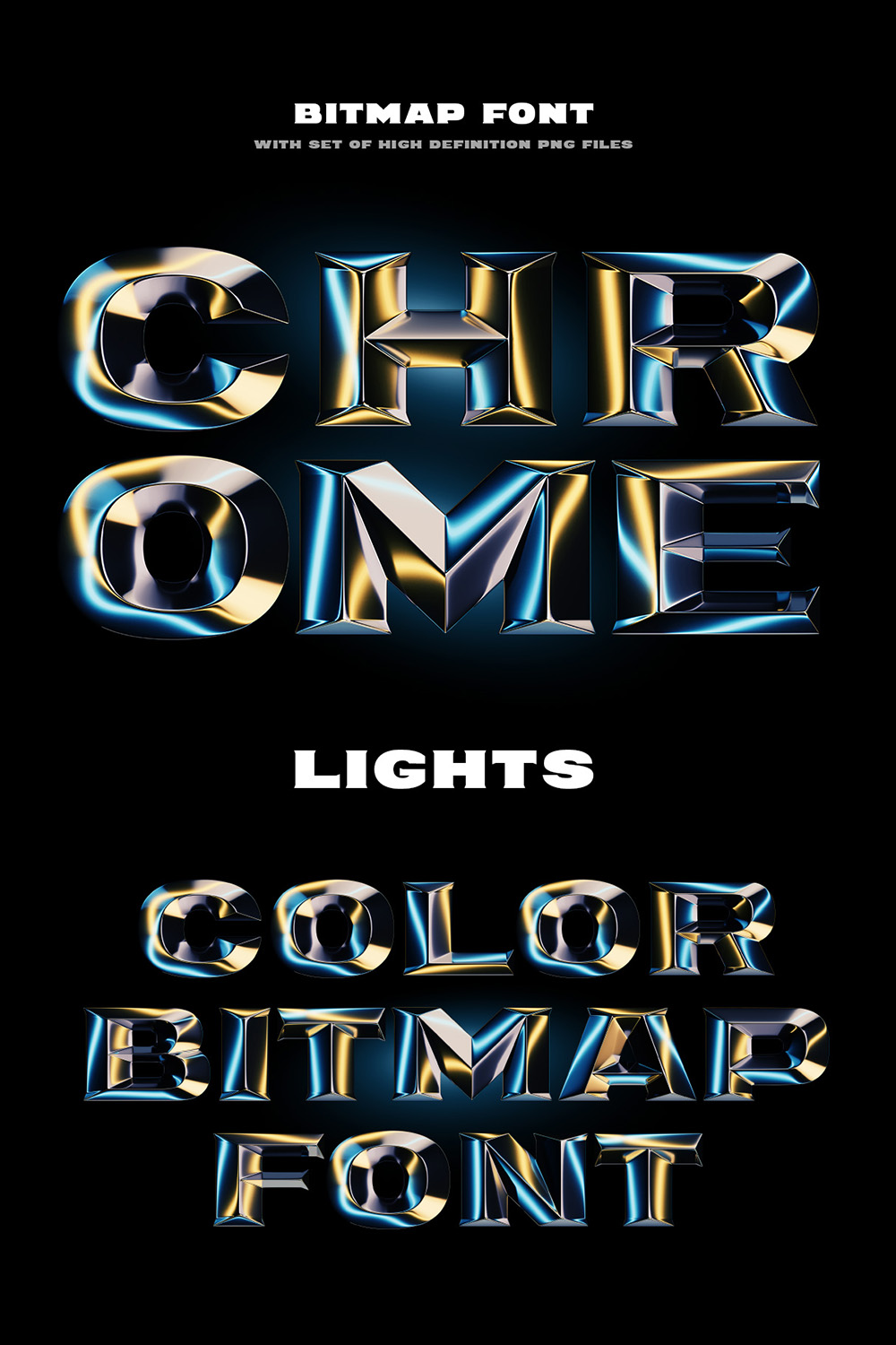 Chrome Lights Bitmap Color Font Design pinterest image.