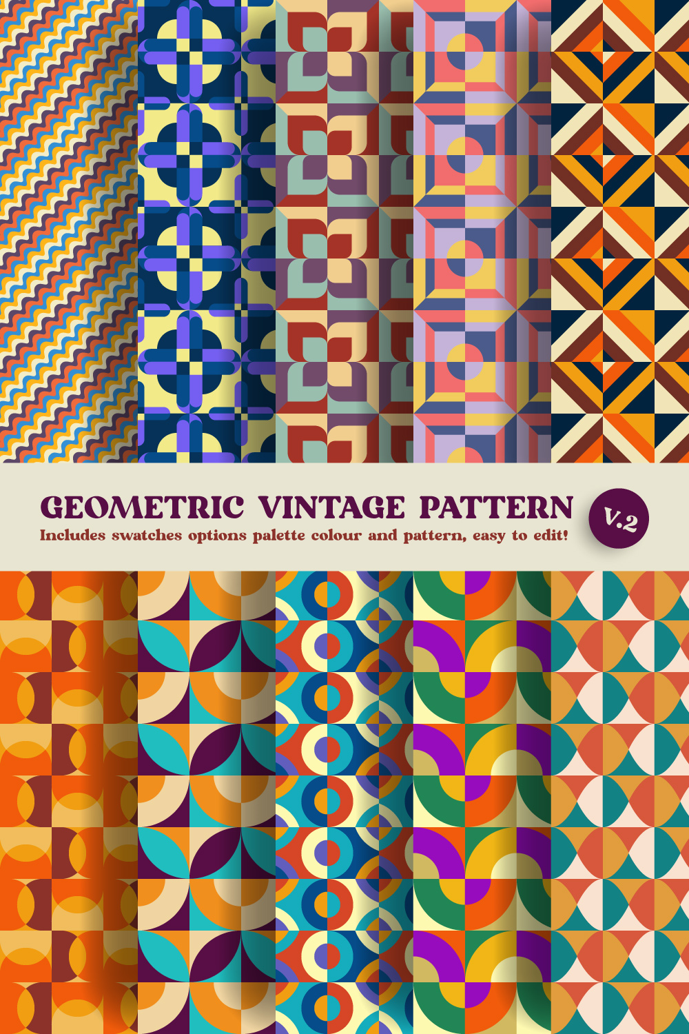 Geometric Retro Patterns Design pinterest image.