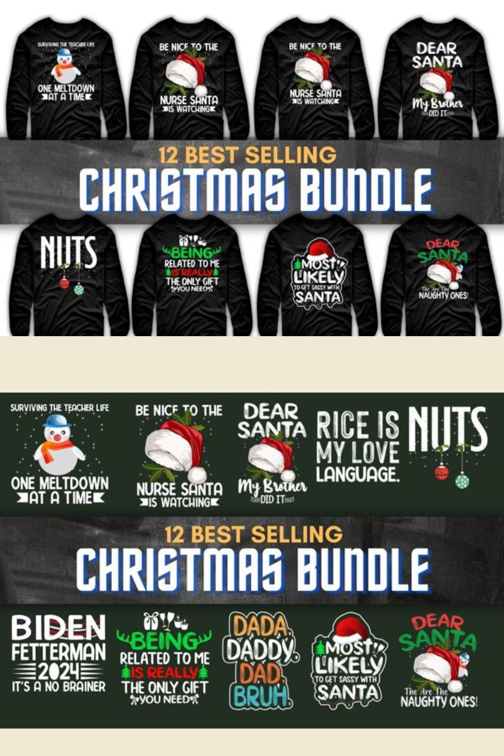 12 Christmas Day 2022 T-shirt Design Bundle SVG - pinterest image preview.