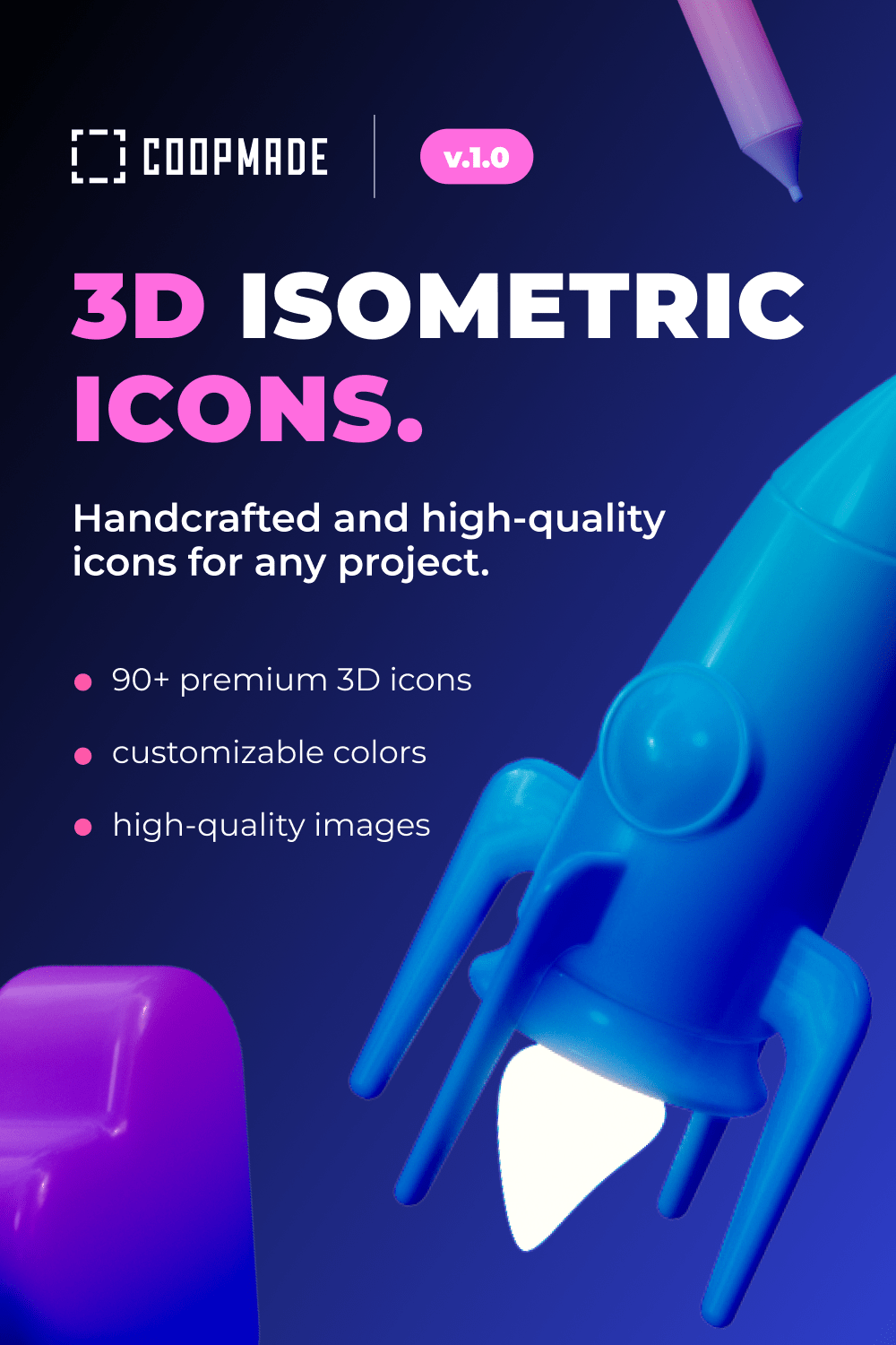 Hand Crafted 3D Isometric Icons Design Figma pinterest image.
