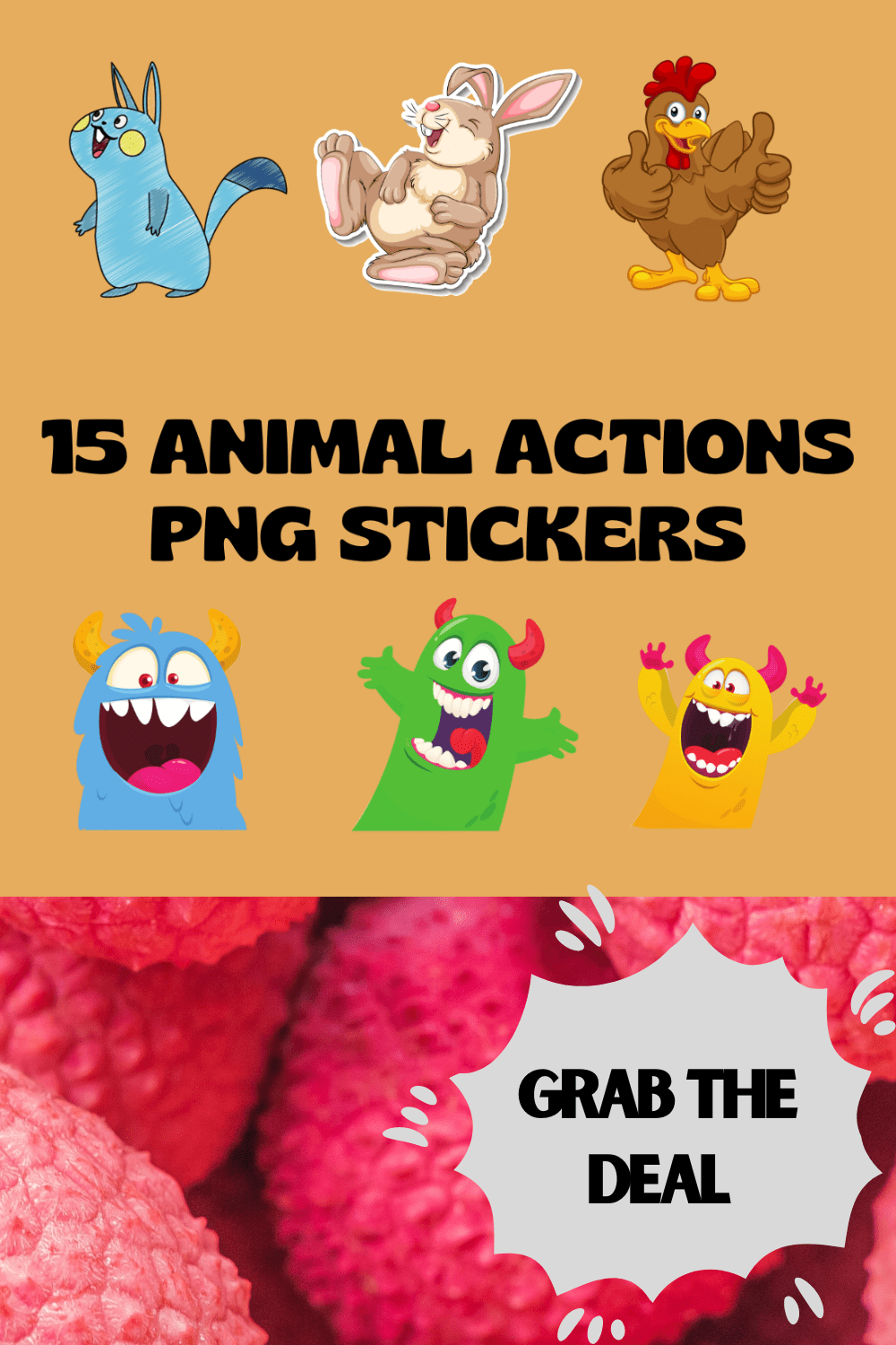 Funny Animal Actions PNG Graphic Stickers pinterest image.