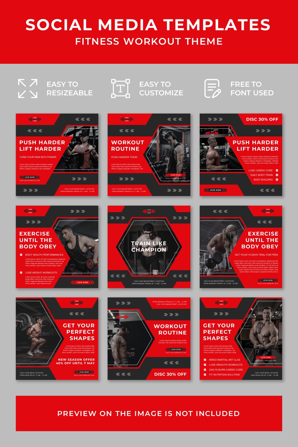 Fitness Workout Social Media Post Template - pinterest image preview.