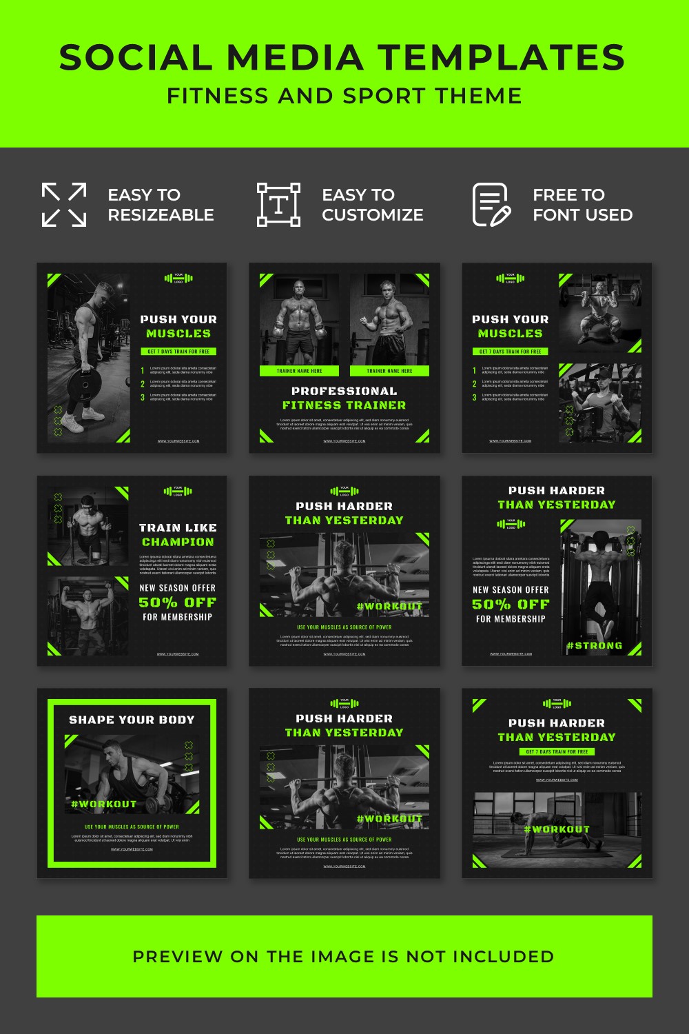 Fitness And Sport Social Media Post Templates - pinterest image preview.