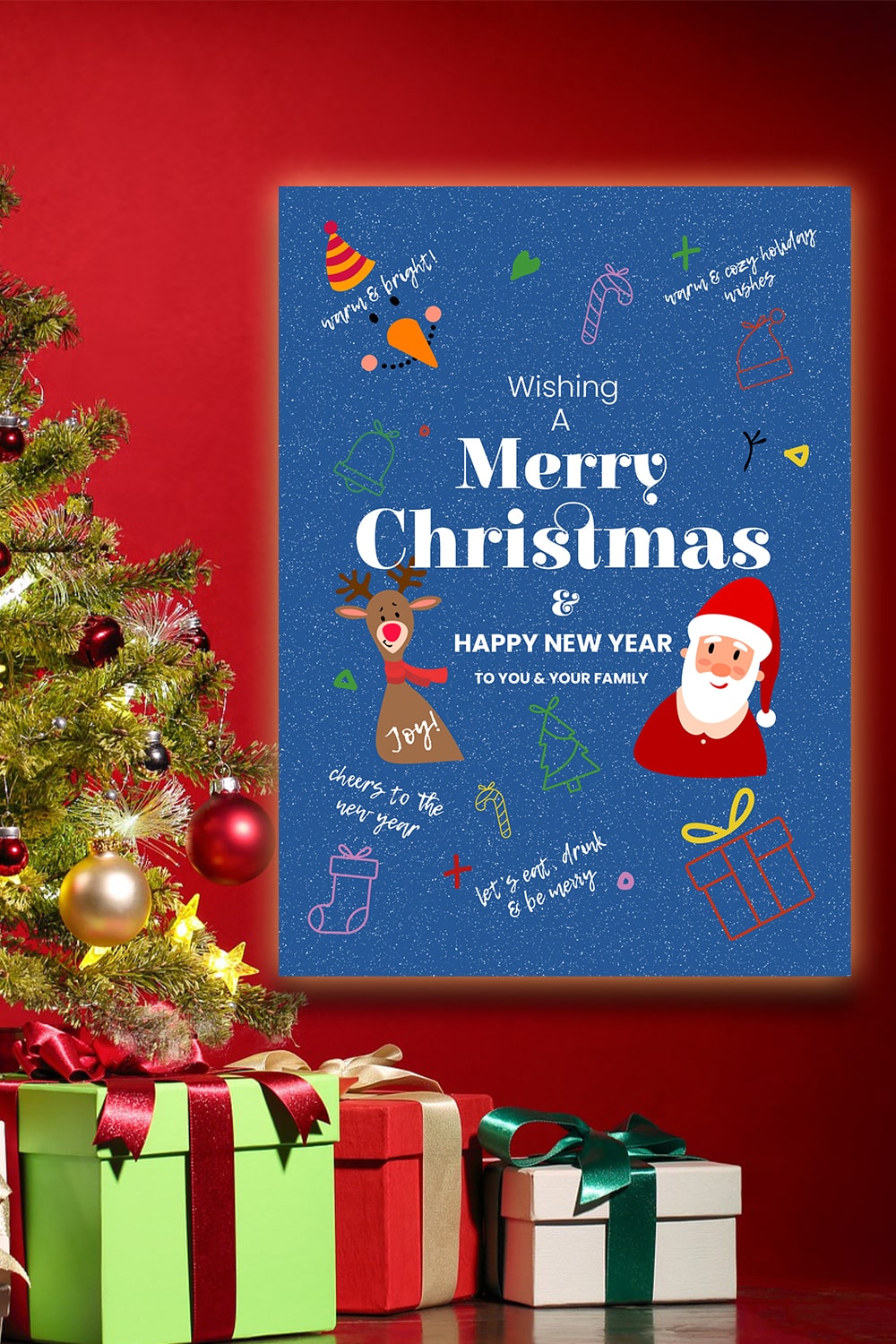 Printable Christmas and New Year Cards PSD pinterest image.