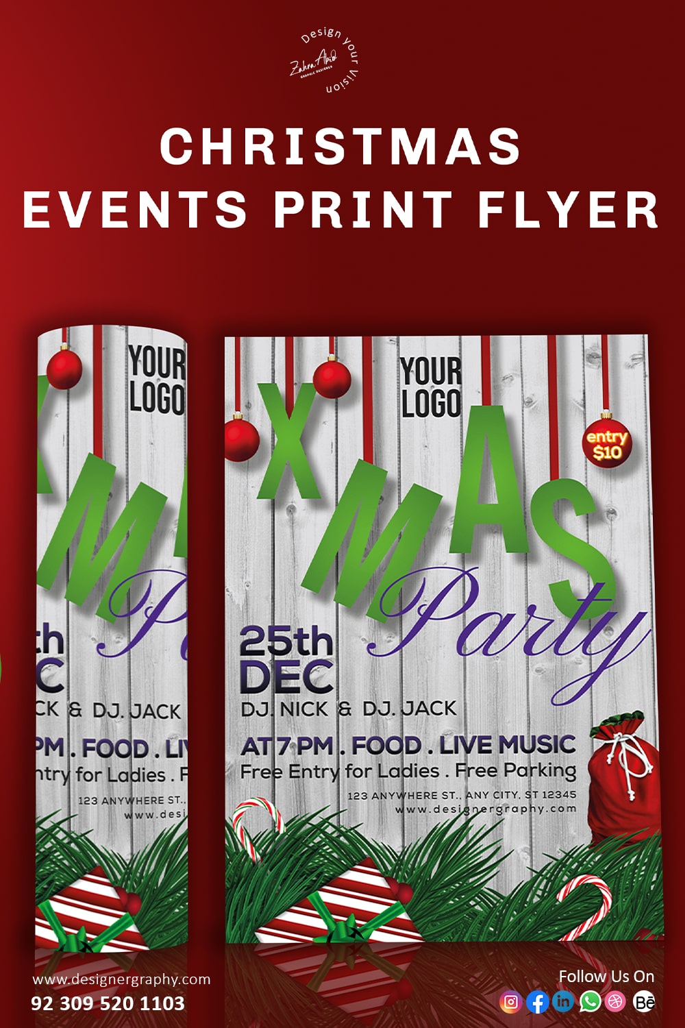 Xmas Party Flyer Template - pinterest image preview.
