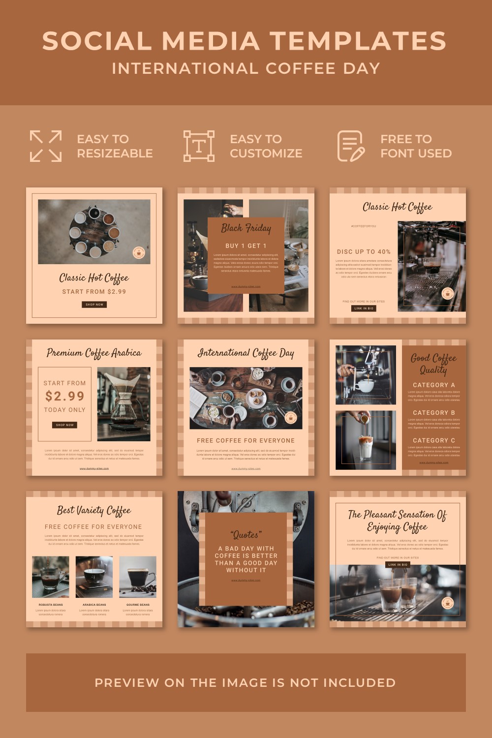Set Of Coffee Day Social Media Post Templates - pinterest image preview.