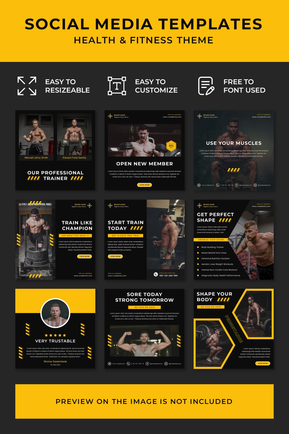 Fitness and Health Social Media Templates pinterest image.