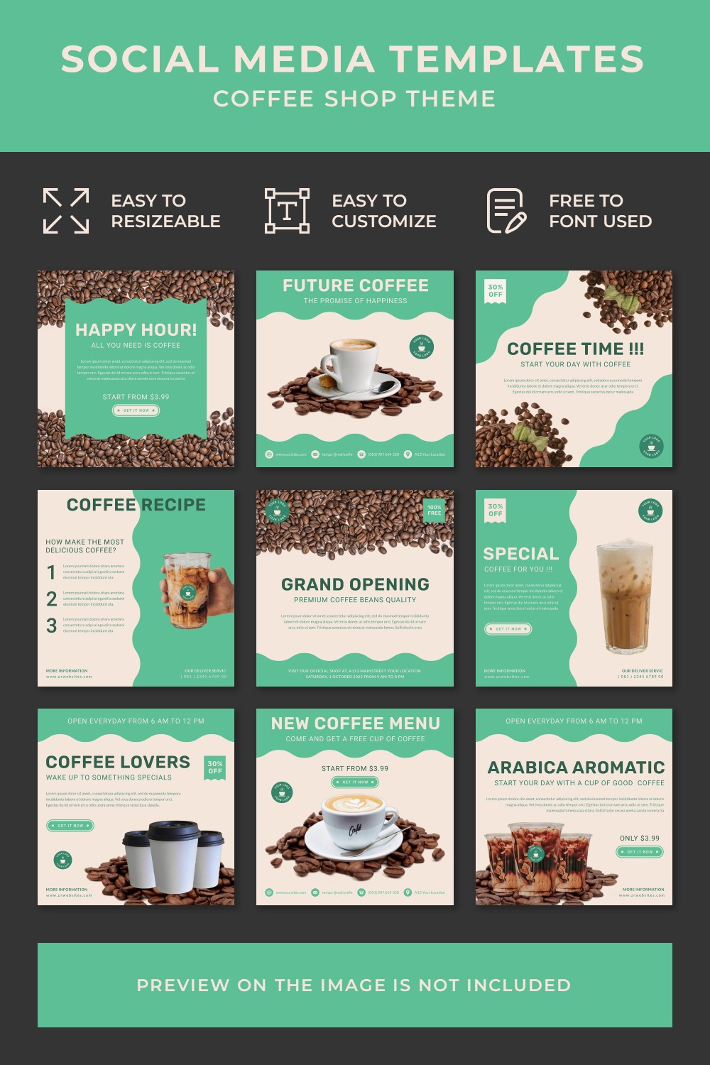 Pinterest collage image with Coffee Shop Social Media Post Templates.