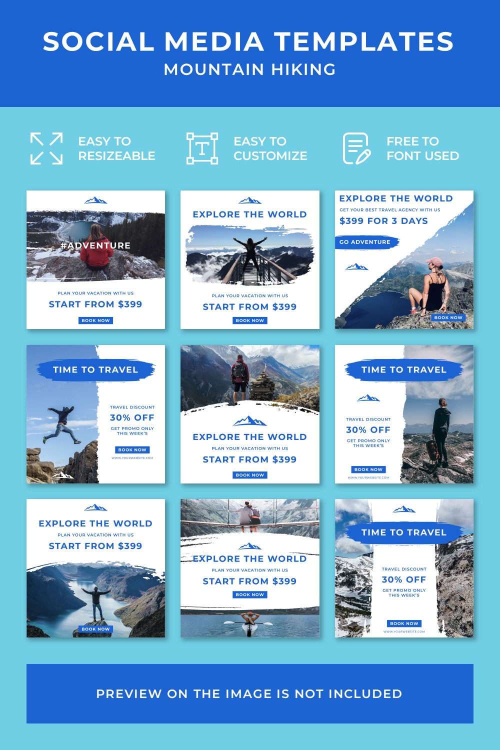 Mountain Hiking Social Media Post Templates - pinterest image preview.