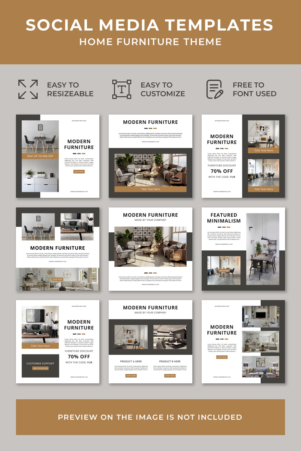 Home Furniture Social Media Post Templates - pinterest image preview.