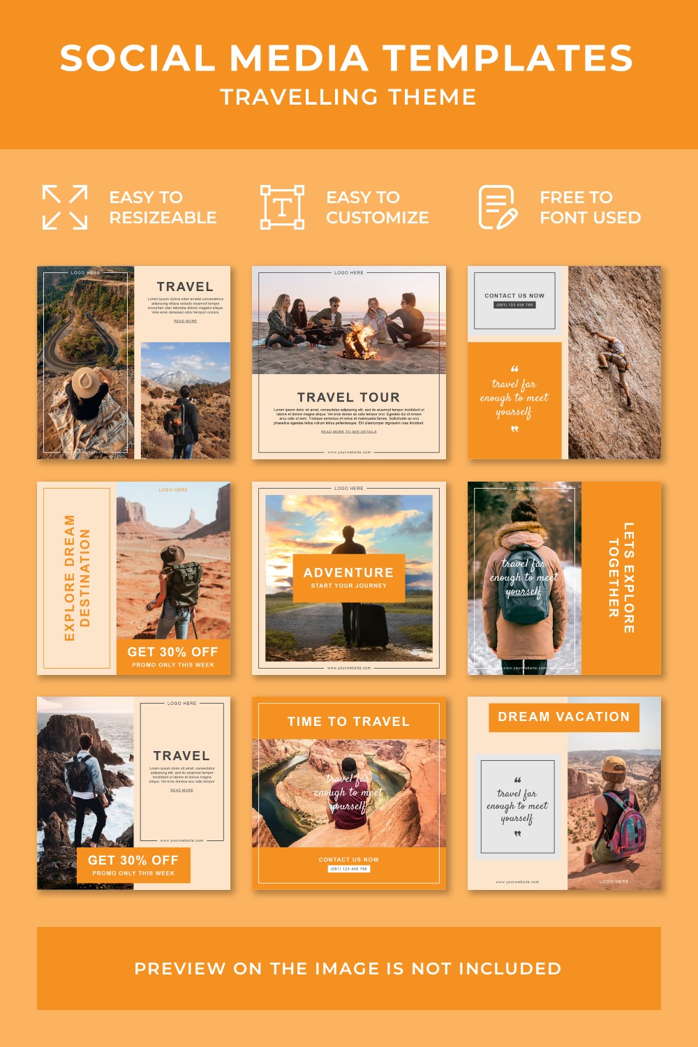 Travelling Theme Social Media Post Templates Pinterest Collage image.
