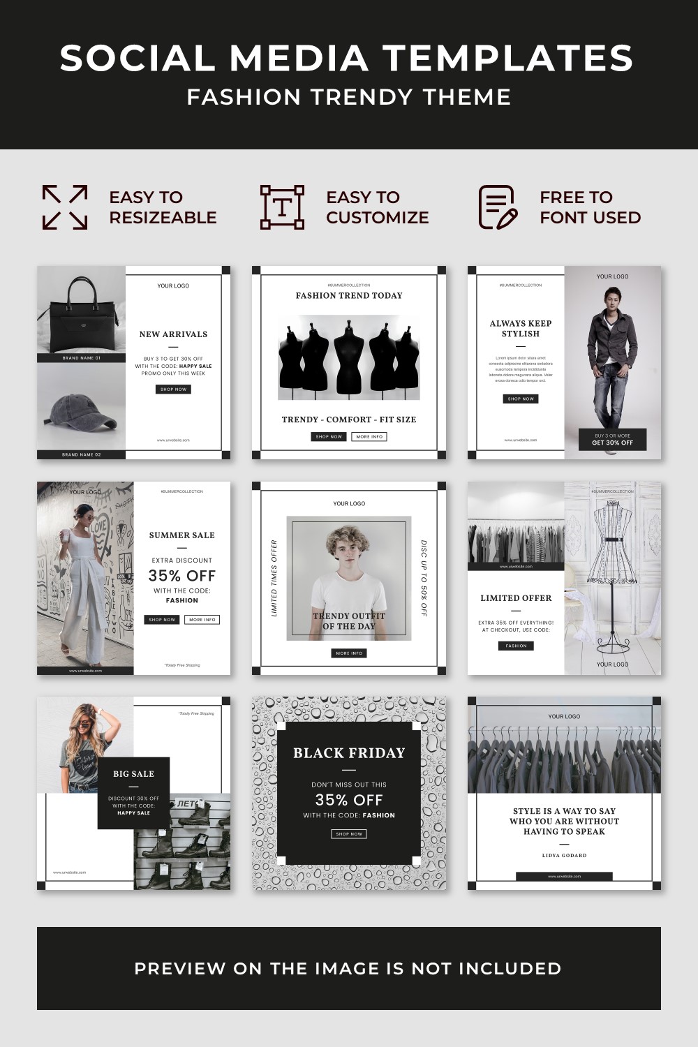 Fashion Trendy Social Media Post Templates - pinterest image preview.