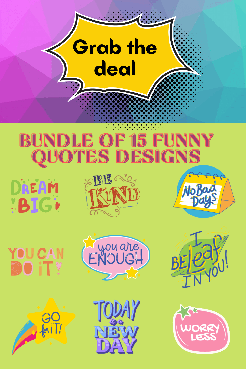 Bundle of 15 PNG Funny Quote Graphic Designs - pinterest image preview.