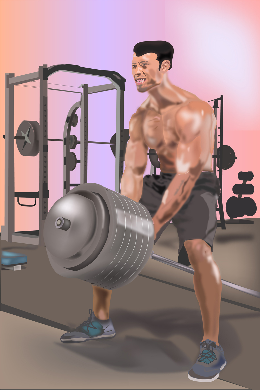 Body Builder Lifting Weight in the Gym Illustration - pinterest image preview.