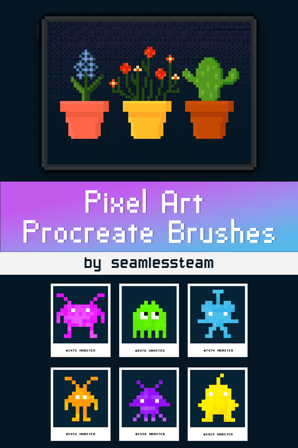 Pixel Art Procreate Brushes - pinterest image preview.