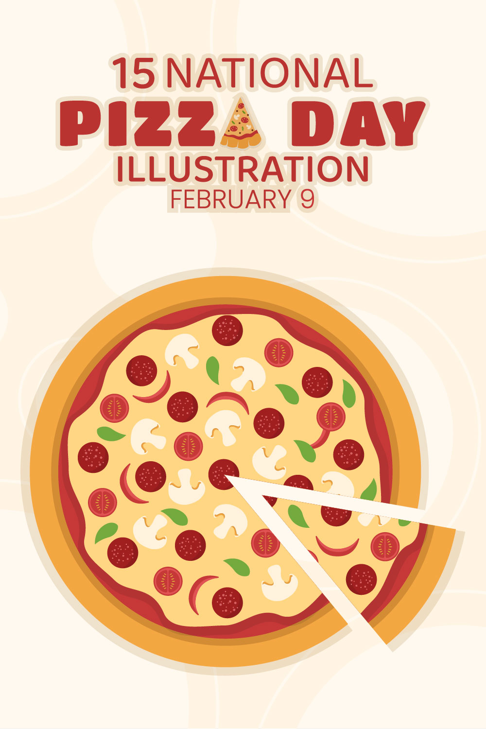 National Pizza Day Illustration pinterest image.