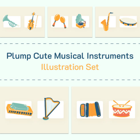 Plump Cute Musical Instruments Illustration Set.