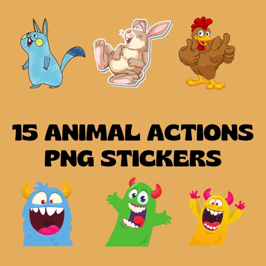 Funny Animal Actions PNG Graphic Stickers cover image.